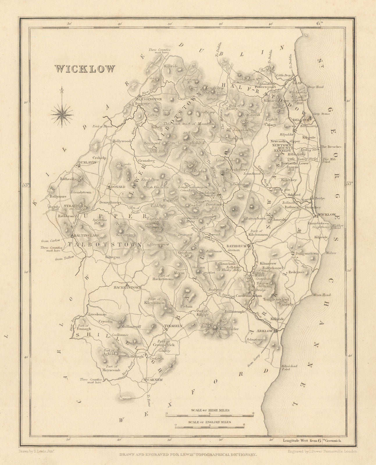 COUNTY WICKLOW antique map for LEWIS by DOWER - Ireland 1837 old
